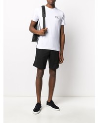 weißes und schwarzes bedrucktes T-Shirt mit einem Rundhalsausschnitt von Ea7 Emporio Armani