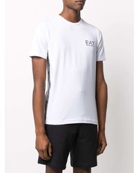 weißes und schwarzes bedrucktes T-Shirt mit einem Rundhalsausschnitt von Ea7 Emporio Armani