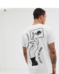 weißes und schwarzes bedrucktes T-Shirt mit einem Rundhalsausschnitt von Crooked Tongues