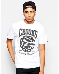 weißes und schwarzes bedrucktes T-Shirt mit einem Rundhalsausschnitt von Crooks & Castles