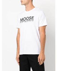 weißes und schwarzes bedrucktes T-Shirt mit einem Rundhalsausschnitt von Moose Knuckles