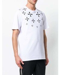 weißes und schwarzes bedrucktes T-Shirt mit einem Rundhalsausschnitt von Neil Barrett