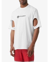 weißes und schwarzes bedrucktes T-Shirt mit einem Rundhalsausschnitt von Burberry