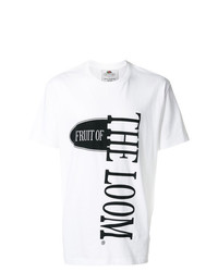 weißes und schwarzes bedrucktes T-Shirt mit einem Rundhalsausschnitt von Cédric Charlier