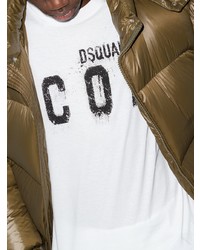 weißes und schwarzes bedrucktes T-Shirt mit einem Rundhalsausschnitt von DSQUARED2