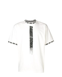 weißes und schwarzes bedrucktes T-Shirt mit einem Rundhalsausschnitt von Damir Doma
