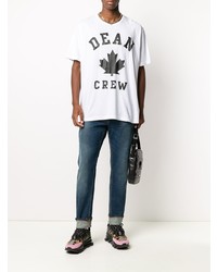 weißes und schwarzes bedrucktes T-Shirt mit einem Rundhalsausschnitt von DSQUARED2