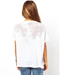 weißes und schwarzes bedrucktes T-Shirt mit einem Rundhalsausschnitt von Denim & Supply Ralph Lauren