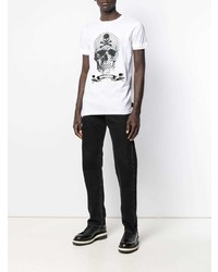 weißes und schwarzes bedrucktes T-Shirt mit einem Rundhalsausschnitt von Philipp Plein