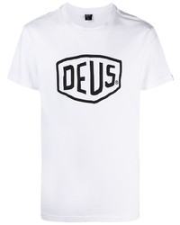 weißes und schwarzes bedrucktes T-Shirt mit einem Rundhalsausschnitt von Deus Ex Machina