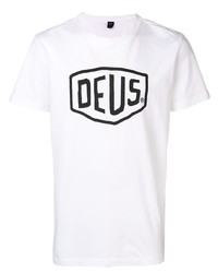 weißes und schwarzes bedrucktes T-Shirt mit einem Rundhalsausschnitt von Deus Ex Machina