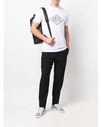 weißes und schwarzes bedrucktes T-Shirt mit einem Rundhalsausschnitt von Karl Lagerfeld