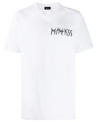 weißes und schwarzes bedrucktes T-Shirt mit einem Rundhalsausschnitt von Diesel