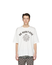 weißes und schwarzes bedrucktes T-Shirt mit einem Rundhalsausschnitt von Dolce and Gabbana