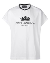 weißes und schwarzes bedrucktes T-Shirt mit einem Rundhalsausschnitt von Dolce & Gabbana