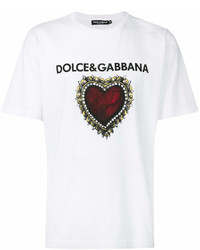 weißes und schwarzes bedrucktes T-Shirt mit einem Rundhalsausschnitt von Dolce & Gabbana