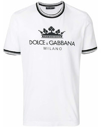 weißes und schwarzes bedrucktes T-Shirt mit einem Rundhalsausschnitt von Dolce & Gabbana