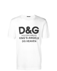 weißes und schwarzes bedrucktes T-Shirt mit einem Rundhalsausschnitt von Dolce & Gabbana