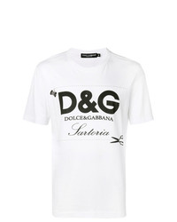 weißes und schwarzes bedrucktes T-Shirt mit einem Rundhalsausschnitt von Dolce & Gabbana