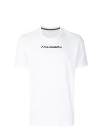 weißes und schwarzes bedrucktes T-Shirt mit einem Rundhalsausschnitt von Dolce & Gabbana