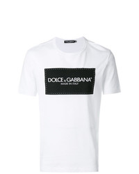 weißes und schwarzes bedrucktes T-Shirt mit einem Rundhalsausschnitt von Dolce & Gabbana