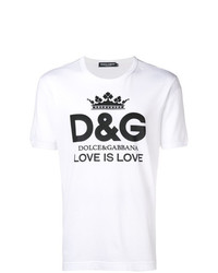 weißes und schwarzes bedrucktes T-Shirt mit einem Rundhalsausschnitt von Dolce & Gabbana