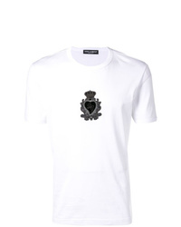weißes und schwarzes bedrucktes T-Shirt mit einem Rundhalsausschnitt von Dolce & Gabbana