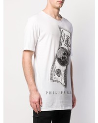 weißes und schwarzes bedrucktes T-Shirt mit einem Rundhalsausschnitt von Philipp Plein