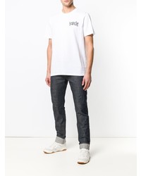 weißes und schwarzes bedrucktes T-Shirt mit einem Rundhalsausschnitt von A.P.C.