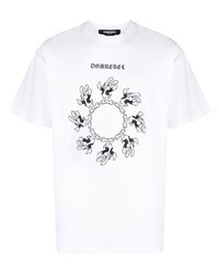 weißes und schwarzes bedrucktes T-Shirt mit einem Rundhalsausschnitt von DOMREBEL