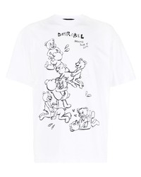 weißes und schwarzes bedrucktes T-Shirt mit einem Rundhalsausschnitt von DOMREBEL