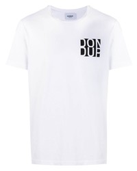 weißes und schwarzes bedrucktes T-Shirt mit einem Rundhalsausschnitt von Dondup