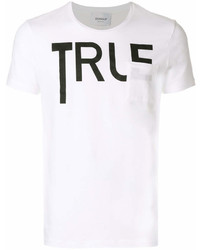 weißes und schwarzes bedrucktes T-Shirt mit einem Rundhalsausschnitt von Dondup