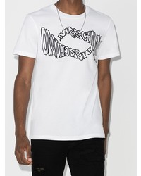 weißes und schwarzes bedrucktes T-Shirt mit einem Rundhalsausschnitt von Moschino