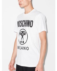 weißes und schwarzes bedrucktes T-Shirt mit einem Rundhalsausschnitt von Moschino