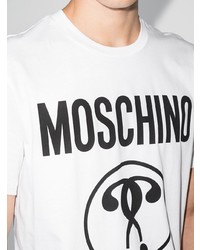 weißes und schwarzes bedrucktes T-Shirt mit einem Rundhalsausschnitt von Moschino