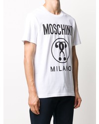 weißes und schwarzes bedrucktes T-Shirt mit einem Rundhalsausschnitt von Moschino