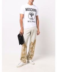 weißes und schwarzes bedrucktes T-Shirt mit einem Rundhalsausschnitt von Moschino