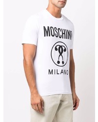 weißes und schwarzes bedrucktes T-Shirt mit einem Rundhalsausschnitt von Moschino