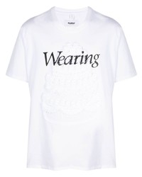 weißes und schwarzes bedrucktes T-Shirt mit einem Rundhalsausschnitt von Doublet