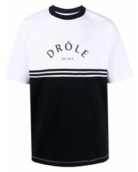 weißes und schwarzes bedrucktes T-Shirt mit einem Rundhalsausschnitt von Drôle De Monsieur