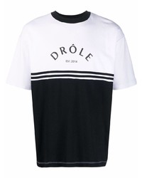 weißes und schwarzes bedrucktes T-Shirt mit einem Rundhalsausschnitt von Drôle De Monsieur