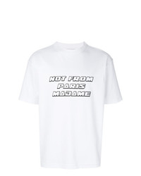 weißes und schwarzes bedrucktes T-Shirt mit einem Rundhalsausschnitt von Drôle De Monsieur