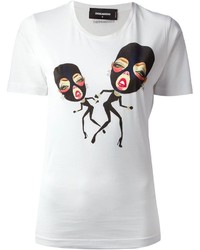 weißes und schwarzes bedrucktes T-Shirt mit einem Rundhalsausschnitt von DSquared