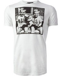 weißes und schwarzes bedrucktes T-Shirt mit einem Rundhalsausschnitt von DSquared