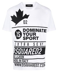 weißes und schwarzes bedrucktes T-Shirt mit einem Rundhalsausschnitt von DSQUARED2