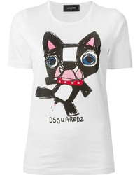 weißes und schwarzes bedrucktes T-Shirt mit einem Rundhalsausschnitt von Dsquared2