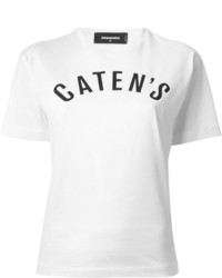 weißes und schwarzes bedrucktes T-Shirt mit einem Rundhalsausschnitt von Dsquared2