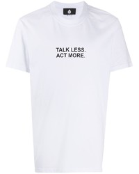 weißes und schwarzes bedrucktes T-Shirt mit einem Rundhalsausschnitt von DUOltd