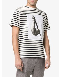 weißes und schwarzes bedrucktes T-Shirt mit einem Rundhalsausschnitt von JW Anderson